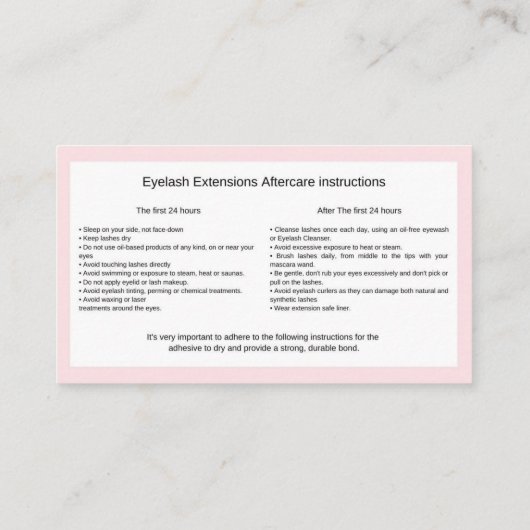 Eyelash Extensions Aftercare Care Visitekaartje (Achterkant)