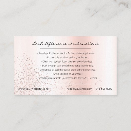 Eyelash Extensions Aftercare Glam Lashes Business Visitekaartje (Achterkant)