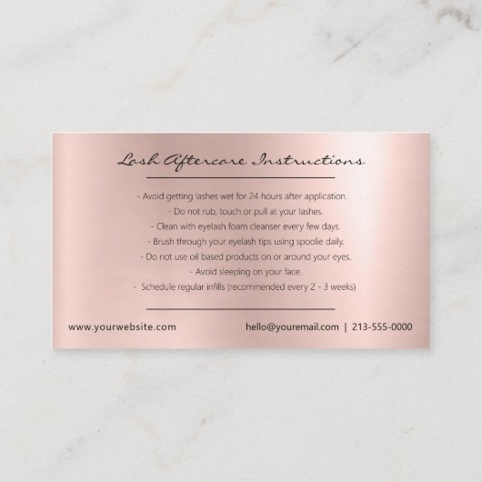 Eyelash Extensions Aftercare Glam Lashes Visitekaartje (Achterkant)