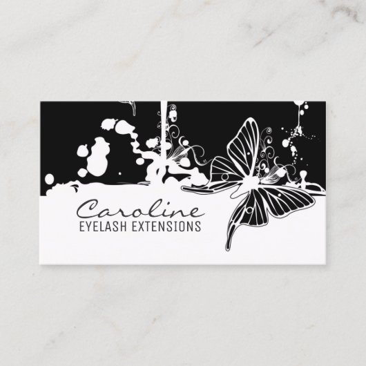 Eyelash Extensions Black Butterfly Trendy Card Visitekaartje (Voorkant)