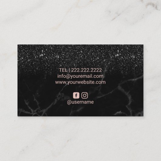 Eyelash Extensions Black Glitter Marble Salon Visitekaartje (Achterkant)