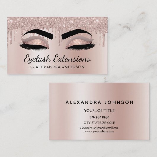 Eyelash Extensions Driving Glitter Roos Gold Visitekaartje (Voorkant / Achterkant)