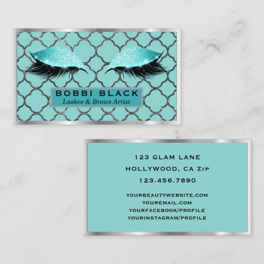 Eyelash Extensions Glitter Makeup Blauwgroen Silve Visitekaartje (Voorkant / Achterkant)
