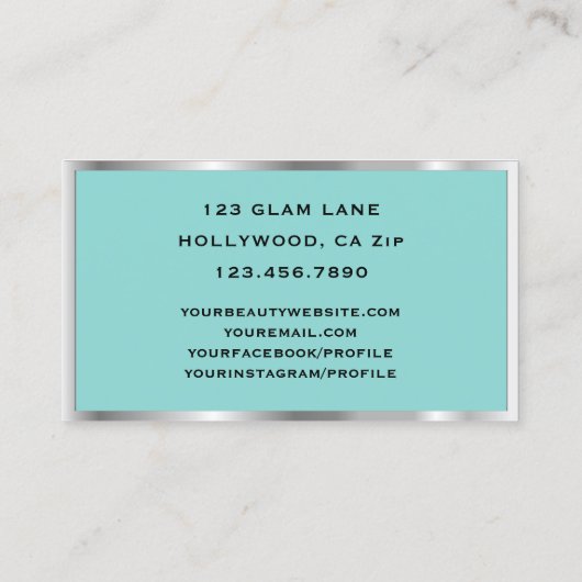 Eyelash Extensions Glitter Makeup Blauwgroen Silve Visitekaartje (Achterkant)