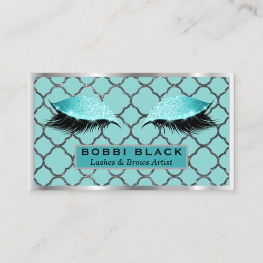 Eyelash Extensions Glitter Makeup Blauwgroen Silve Visitekaartje (Voorkant)