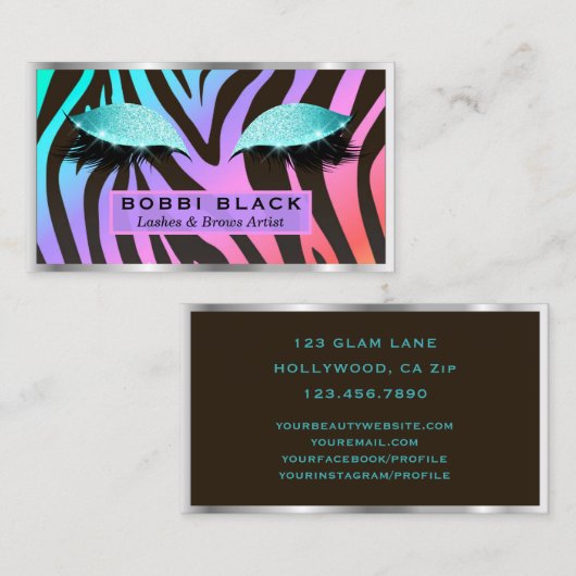 Eyelash Extensions Glitter Makeup Bright Zebra Visitekaartje (Voorkant / Achterkant)