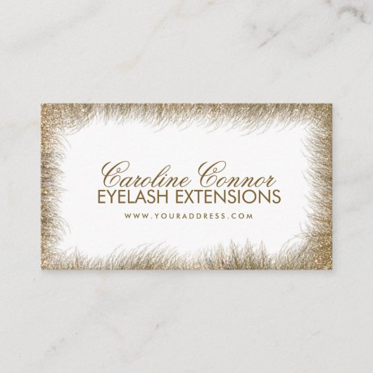 Eyelash Extensions Golden Lashes Border White Card Visitekaartje (Voorkant)