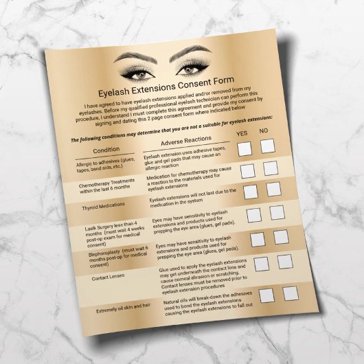 Eyelash Extensions Golden Liability Waiver Flyer