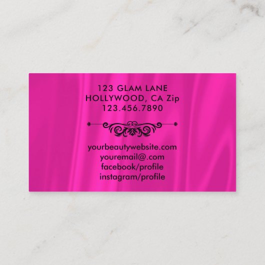 Eyelash Extensions Hot Pink en Gold Glam Makeup Visitekaartje (Achterkant)