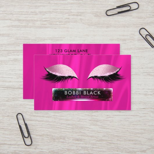 Eyelash Extensions Hot Pink Glitter Glam Makeup Visitekaartje (Voorkant / Achterkant in situ)
