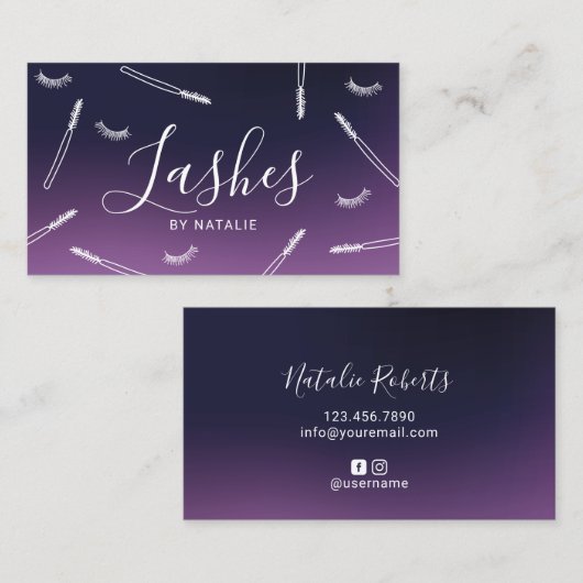 Eyelash Extensions Lash Bar Elegant Deep Paars Visitekaartje (Voorkant / Achterkant)