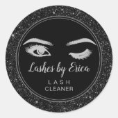 Eyelash Extensions Lash Cleaner Chic Black Glitter Ronde Sticker (Voorkant)