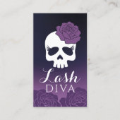 Eyelash Extensions Lash Salon Paarse Floral Skull Visitekaartje (Voorkant)