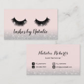 Eyelash Extensions Lash Salon Pink & Silver Ombre Visitekaartje (Voorkant / Achterkant)