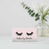 Eyelash Extensions Lash Salon Pink & Silver Ombre Visitekaartje (Staand voorkant)