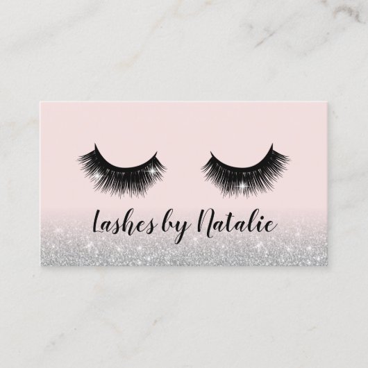 Eyelash Extensions Lash Salon Pink & Silver Ombre Visitekaartje (Voorkant)