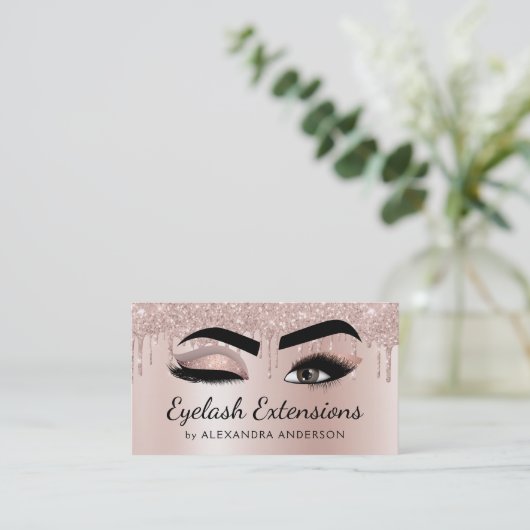 Eyelash Extensions Lashes Glitter Roos Gold Pink Visitekaartje (Staand voorkant)