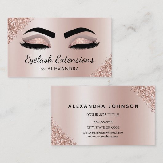 Eyelash Extensions Lashes Glitter Roos Gold Salon Visitekaartje (Voorkant / Achterkant)