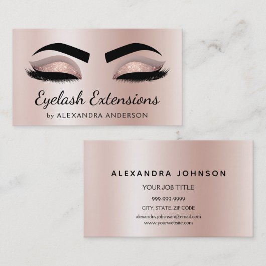 Eyelash Extensions Lashes Glitter Roos Gold Salon Visitekaartje (Voorkant / Achterkant)