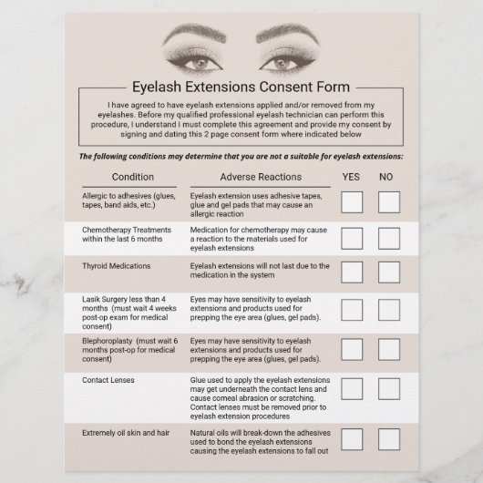 Eyelash Extensions Liability Waiver Beige Salon Flyer (Voorkant)