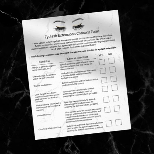 Eyelash Extensions Liability Waiver Moderne Marble Flyer