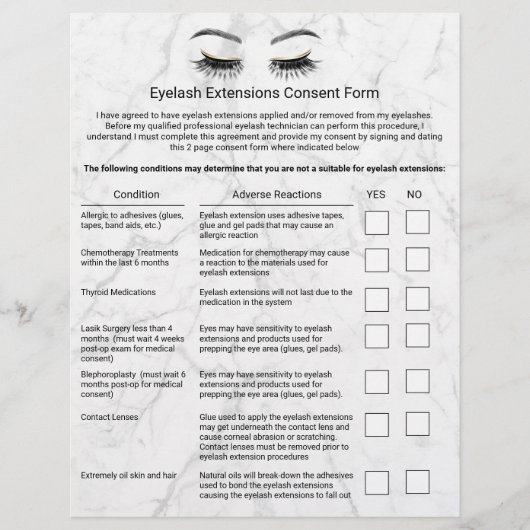 Eyelash Extensions Liability Waiver Moderne Marble Flyer (Voorkant)