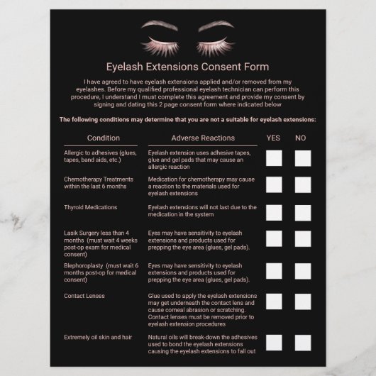 Eyelash Extensions Liability Waiver Plain Black Flyer (Voorkant)