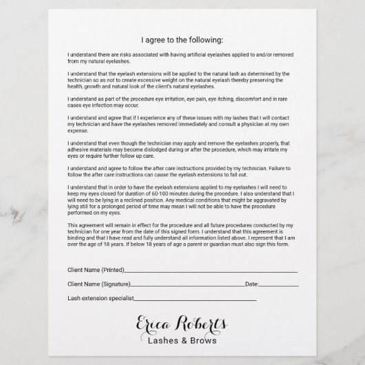 Eyelash Extensions Liability Waiver Plain Black Flyer (Achterkant)