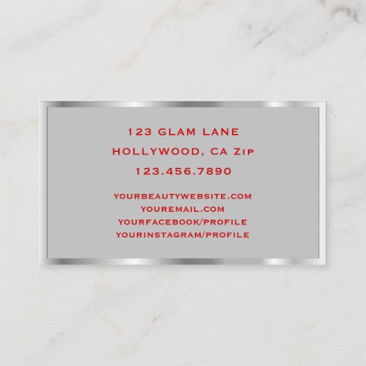 Eyelash Extensions Makeup Red Silver Grey Visitekaartje (Achterkant)