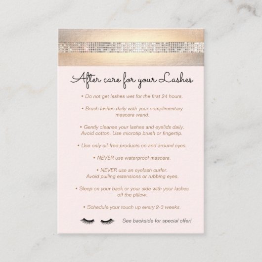 Eyelash Extensions nazorginstructies Aanbevelingskaartje (Voorkant)