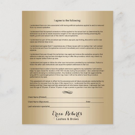 Eyelash Extensions Paars & Gold Liability Waiver Flyer (Achterkant)