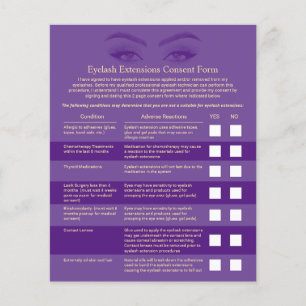 Eyelash Extensions Paars & Gold Liability Waiver Flyer