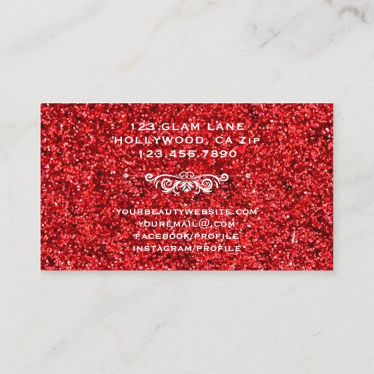 Eyelash Extensions Red Silver Glitter Glam Makeup Visitekaartje (Achterkant)