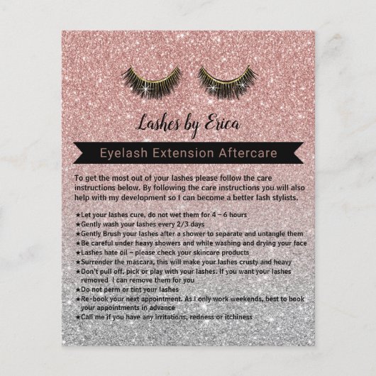 Eyelash Extensions Roos Gold Aftercare Instruction Flyer (Voorkant)