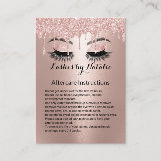 Eyelash Extensions Roos Gold Aftercare Instruction Visitekaartje (Voorkant)