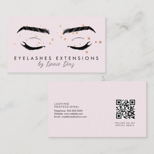 Eyelash Extensions Salon Faux Folie Stars Roze Visitekaartje (Voorkant / Achterkant)