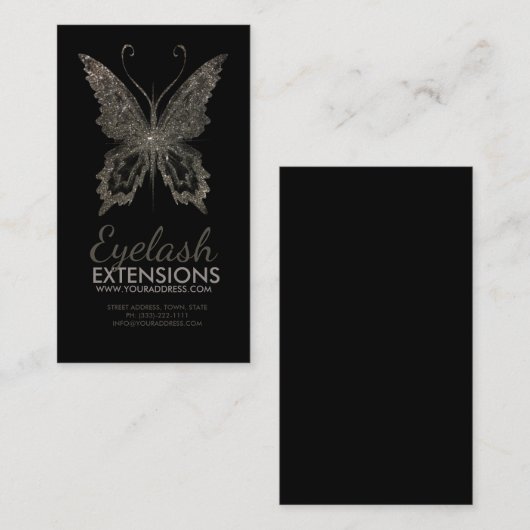 Eyelash Extensions Shimmering Butterfly Black Card Visitekaartje (Voorkant / Achterkant)