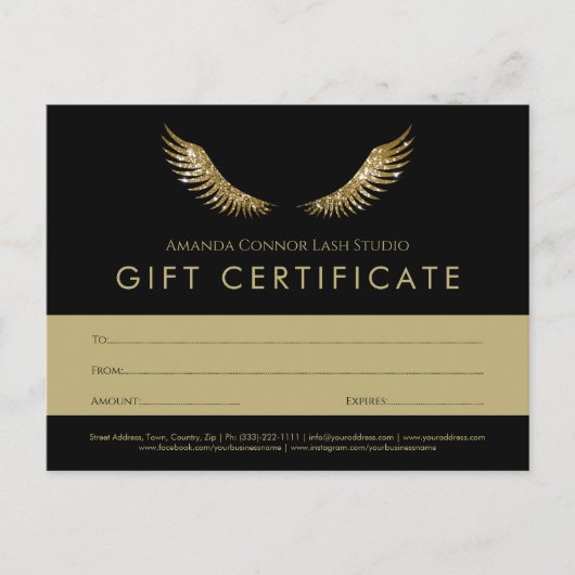 Eyelash Gold Wings Black Cadeaubon Voucher Briefkaart (Voorkant)