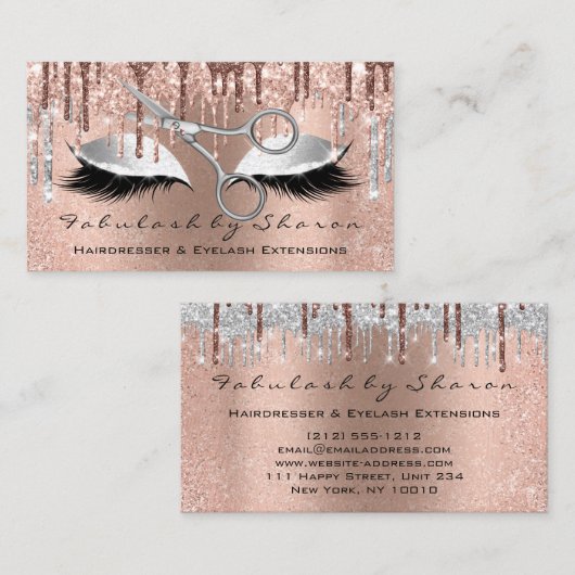 Eyelash Hairdresser Stylist Roos Silver Visitekaartje (Voorkant / Achterkant)