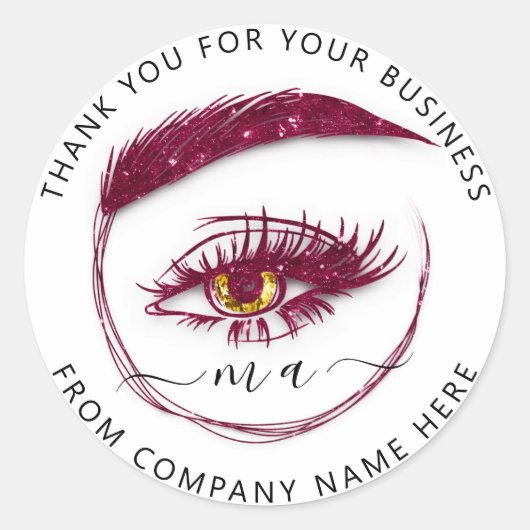 Eyelash-Logo Holograaf bedankt Glitter Burgundy Ronde Sticker (Voorkant)