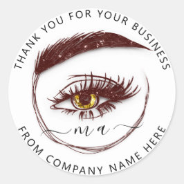 Eyelash Logo naam Holograaf bedankt Glitter Brown Ronde Sticker