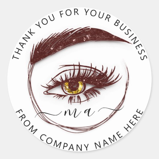 Eyelash Logo naam Holograaf bedankt Glitter Brown Ronde Sticker (Voorkant)