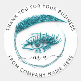 Eyelash Logo naam Holograaf Dank Blauw Glitter Ronde Sticker