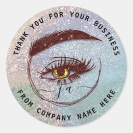 Eyelash Logo naam Holograaf Dank Monogram Glitter Ronde Sticker
