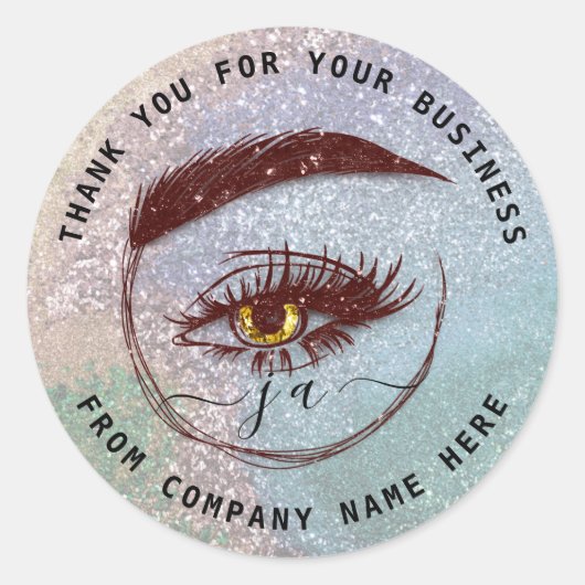 Eyelash Logo naam Holograaf Dank Monogram Glitter Ronde Sticker (Voorkant)