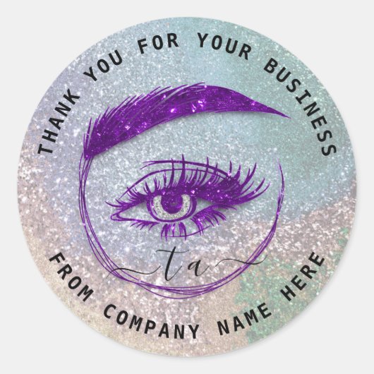 Eyelash Logo naam Holograaf Dank Monogram VIolet Ronde Sticker (Voorkant)