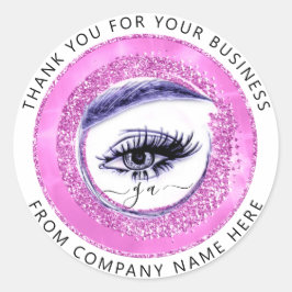 Eyelash Logo naam Holograaf: Monogram roze Ronde Sticker