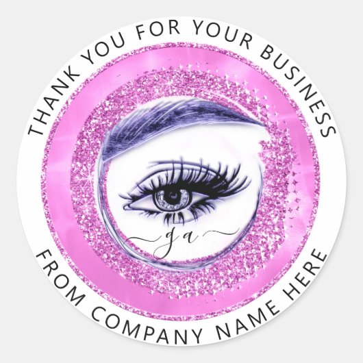 Eyelash Logo naam Holograaf: Monogram roze Ronde Sticker (Voorkant)