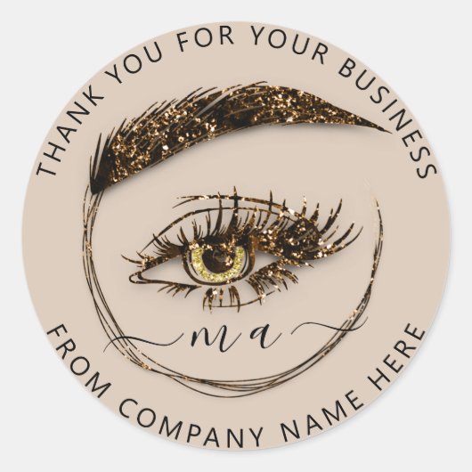 Eyelash Logo Name Holograaf bedankt bruin goud Ronde Sticker (Voorkant)