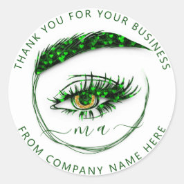 Eyelash Logo Name Holograaf bedankt Glitter Green Ronde Sticker